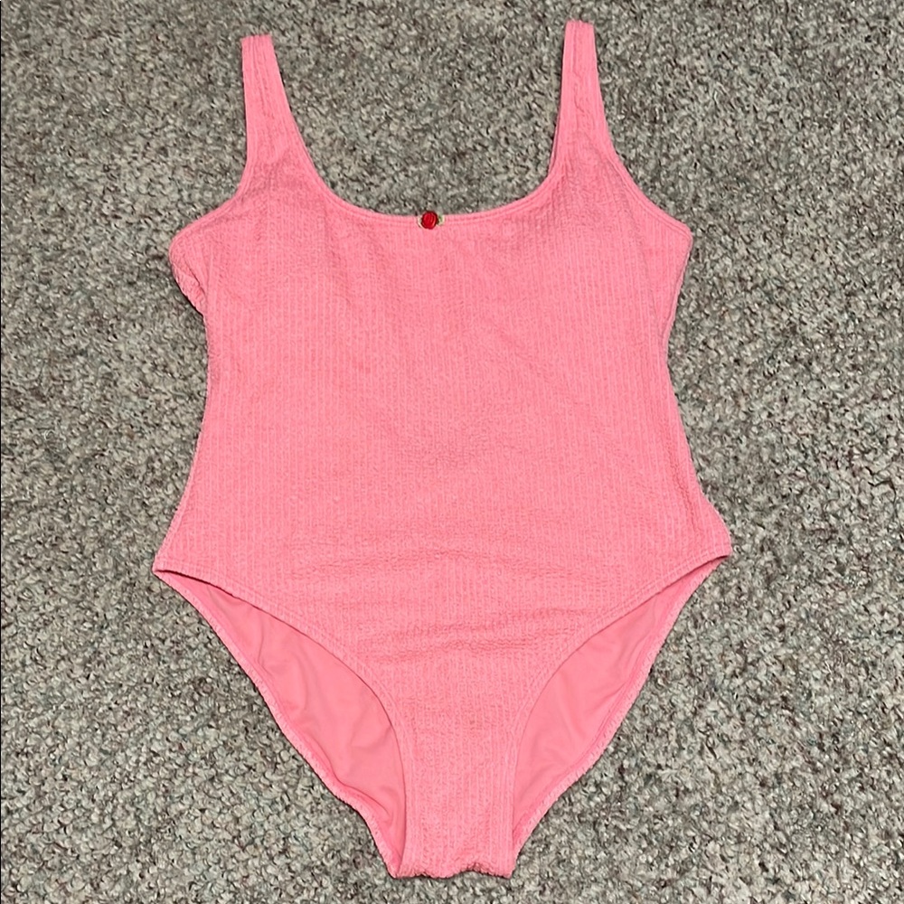 Betsey Johnson textured rose adorned One Piece Swimsuit with low back